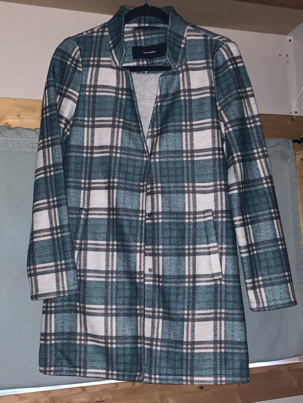 Vero Moda Teal and White Plaid Coat